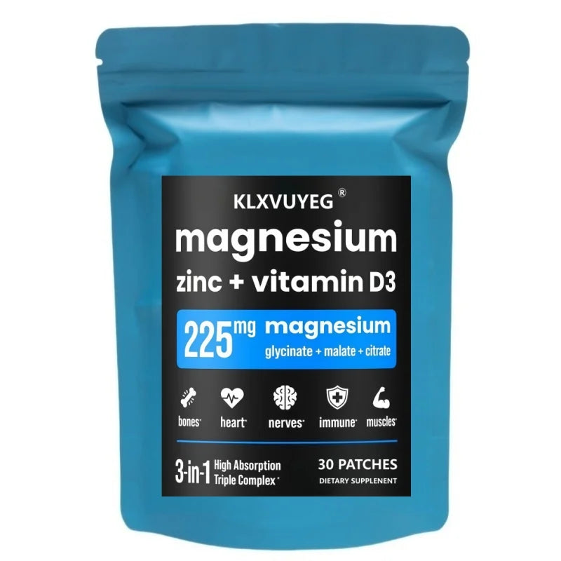  ﻿ Magnesium Zinc & Vitamin D3 Supplement - Magnesium Glycinate - Bone, Muscle & Heart Health, Immune Support - 30 Patches