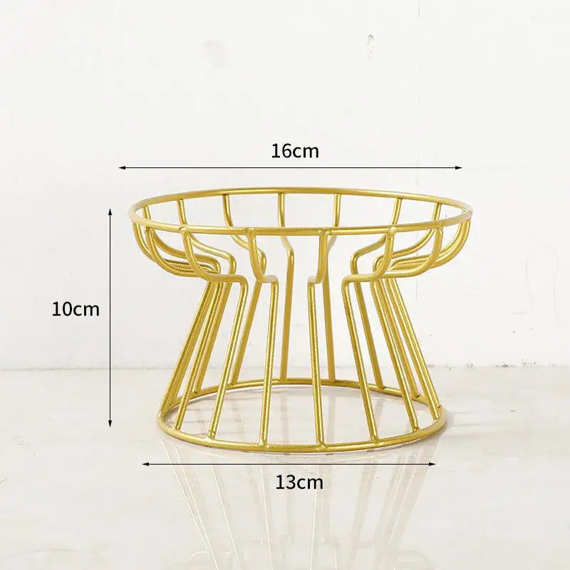 Gold metal elevated pet bowl stand, 16x10cm, for comfortable cat and dog feeding and water hydration.