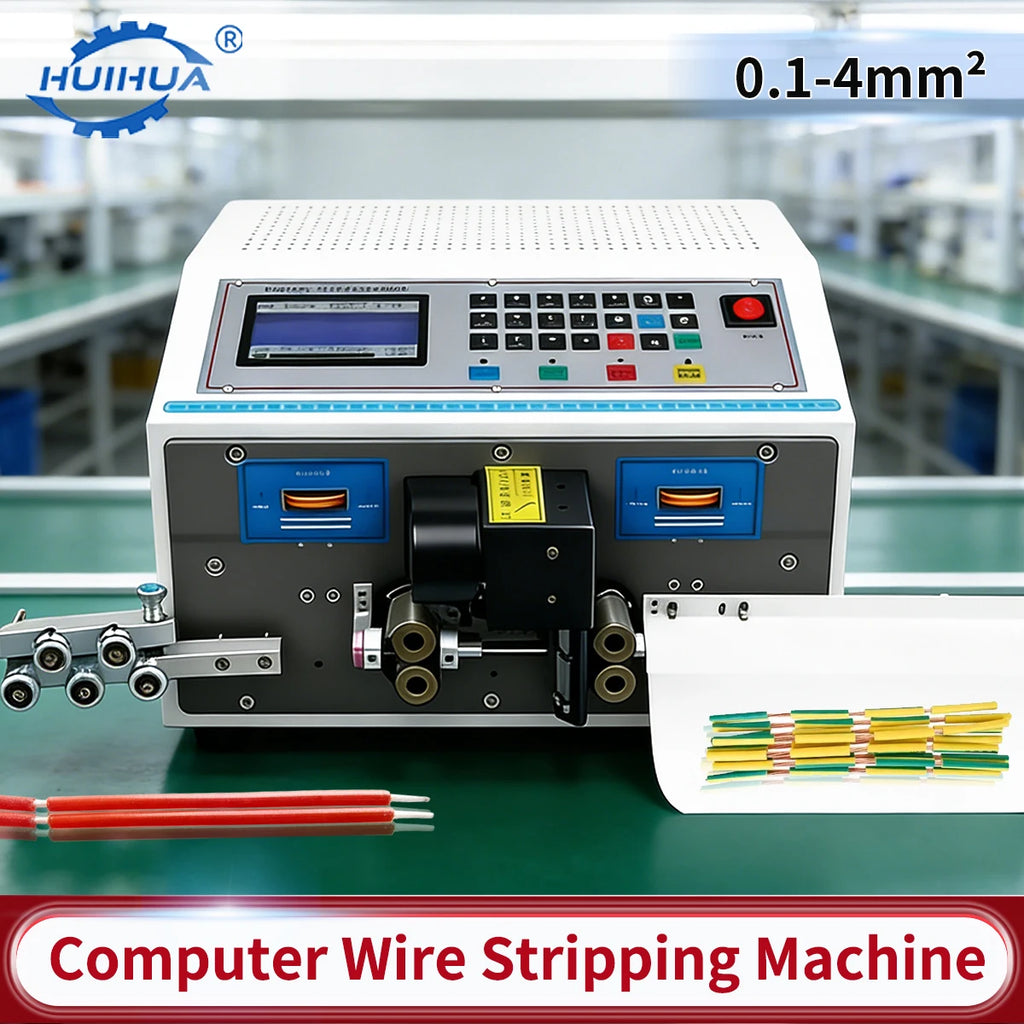 0.1-4mm² Computer Wire Stripping Machine Adjstable Cutting Length Cable Stripper LED Screen 110V 220V 32bit Smart Control System