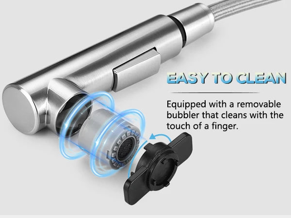 304 stainless steel kitchen tap, pull-out sprayer, brushed finish, 360° swivel, perfect sink mixer tap for kitchen toilet