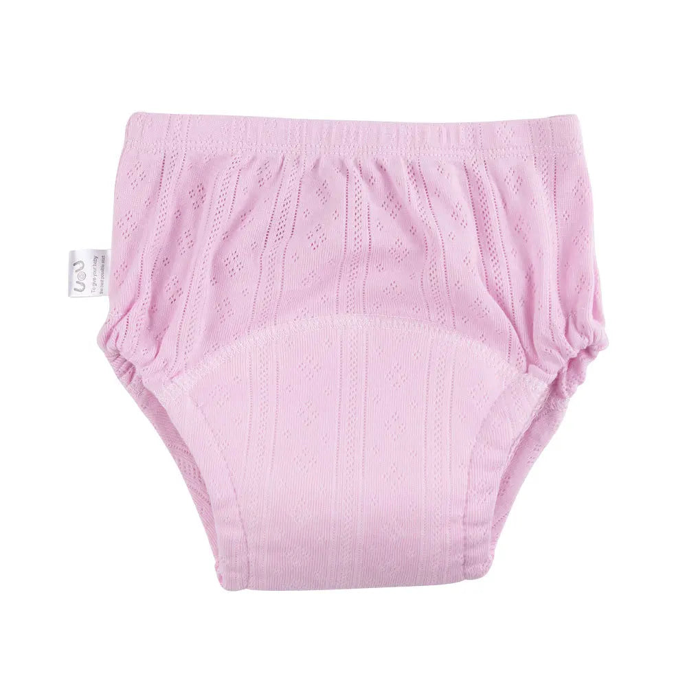 UoU pink cotton baby training pants with absorbent core for potty training care.