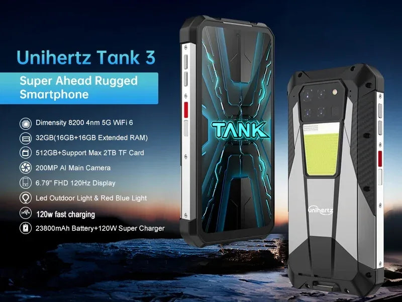 Unihertz 8849 Tank 3 5G Rugged Phone: 32GB RAM, 23800mAh Battery Tidesmit