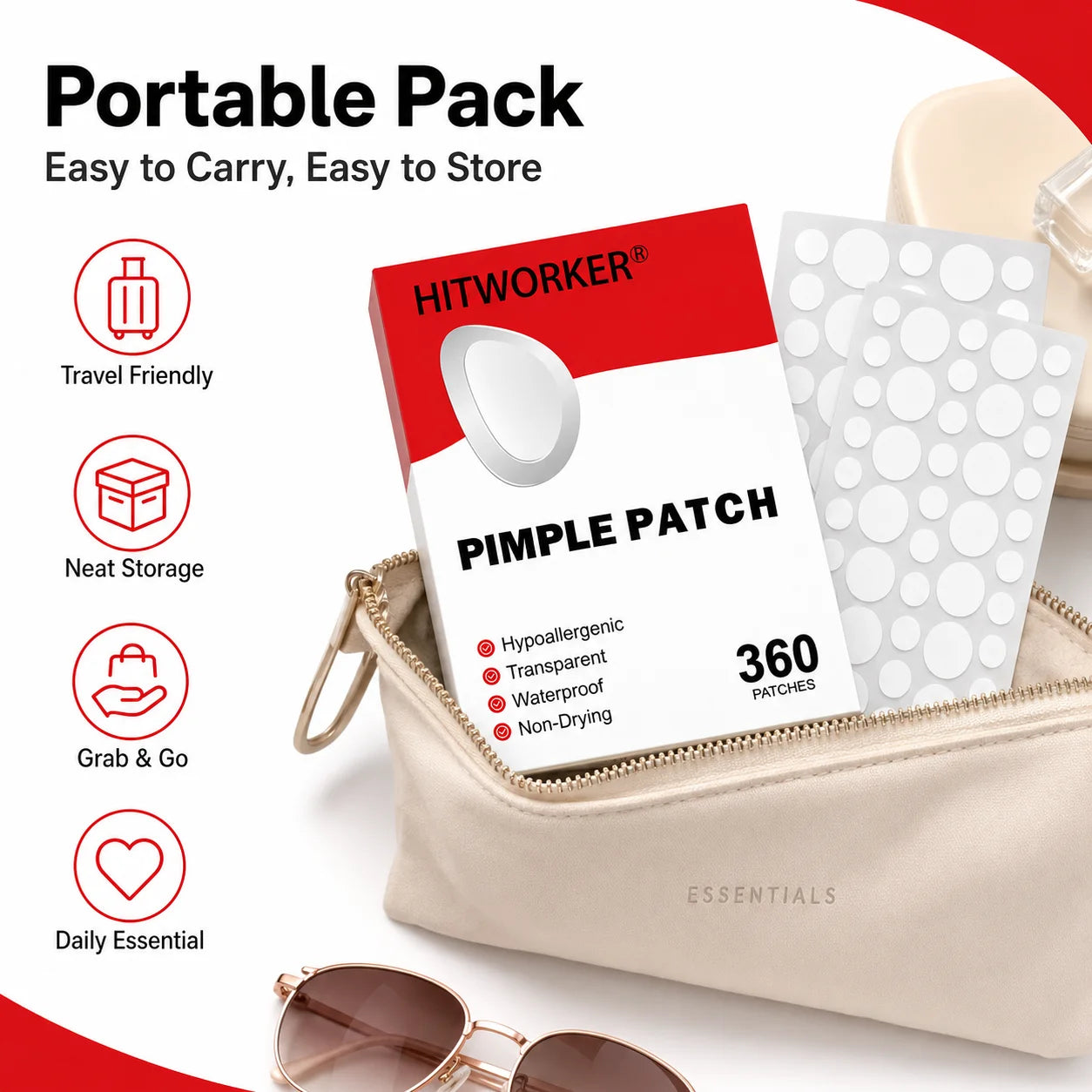 360counts hydrocolloid acne patch, acne patch covers pimples and spots, a fast and gentle skincare product