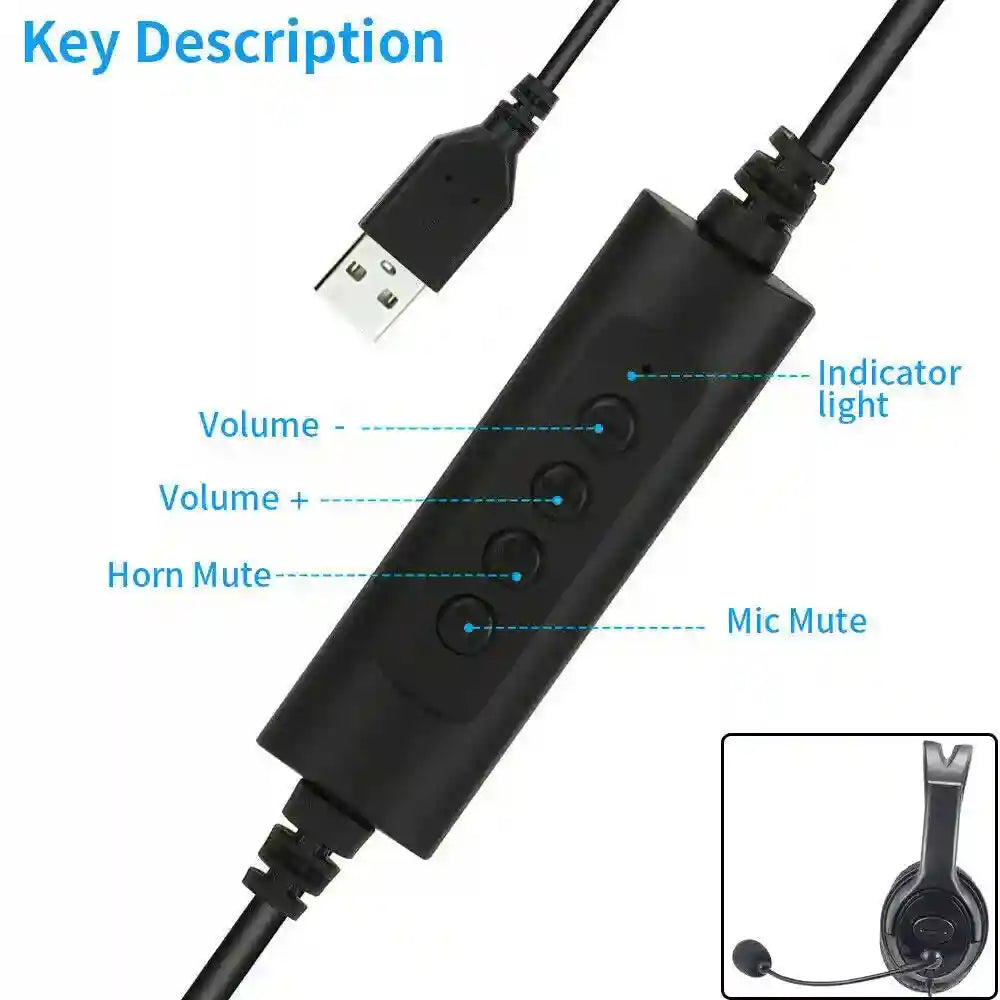 USB Wired Headset with Noise Cancelling Mic for PC - Black Tidesmit