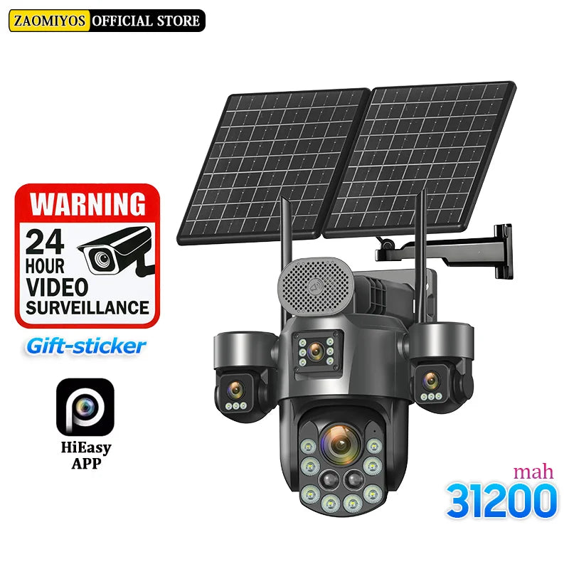60X Optical Zoom Home Surveillance Solar Cameras 4G Security Protection Auto Track  24/7 Record 4 Screen/4 Lens CCTV PTZ Camera