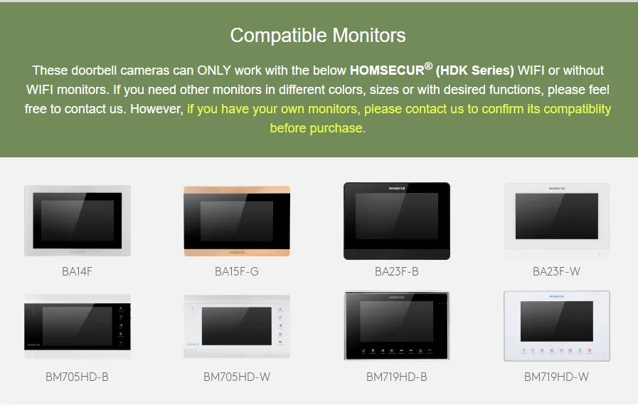 (Not Standalone) HOMSECUR 84201-CR-FHD Doorbell Camera 2.0MP Night Vision For HDK Video Door Phone Intercom Doorbell
