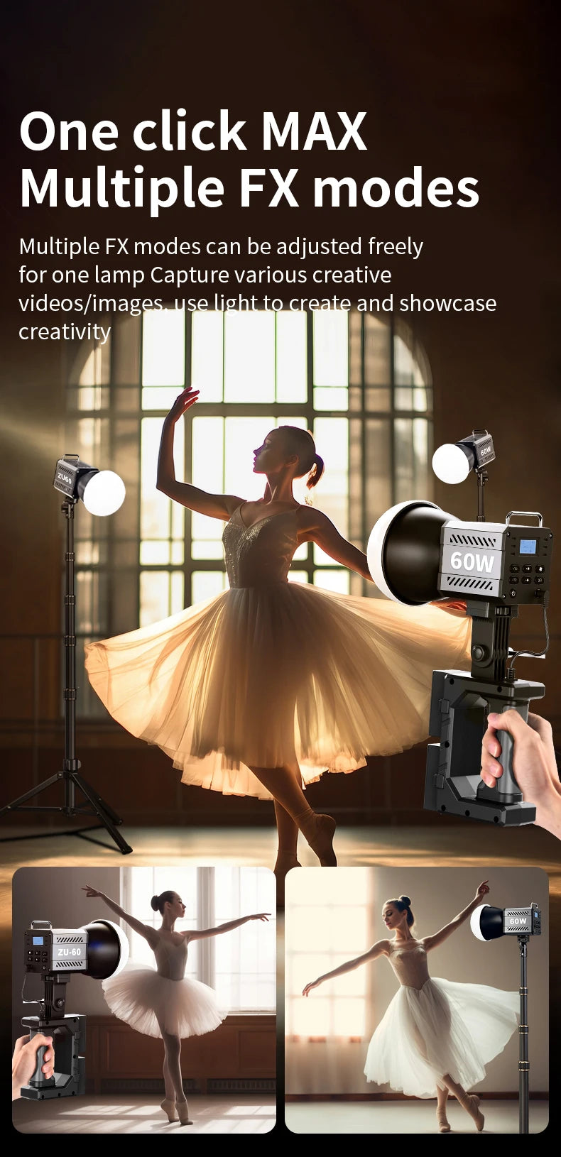 LED Video Light 60W-80W Bi-Color COB Studio Lamp for Content Creation Tidesmit