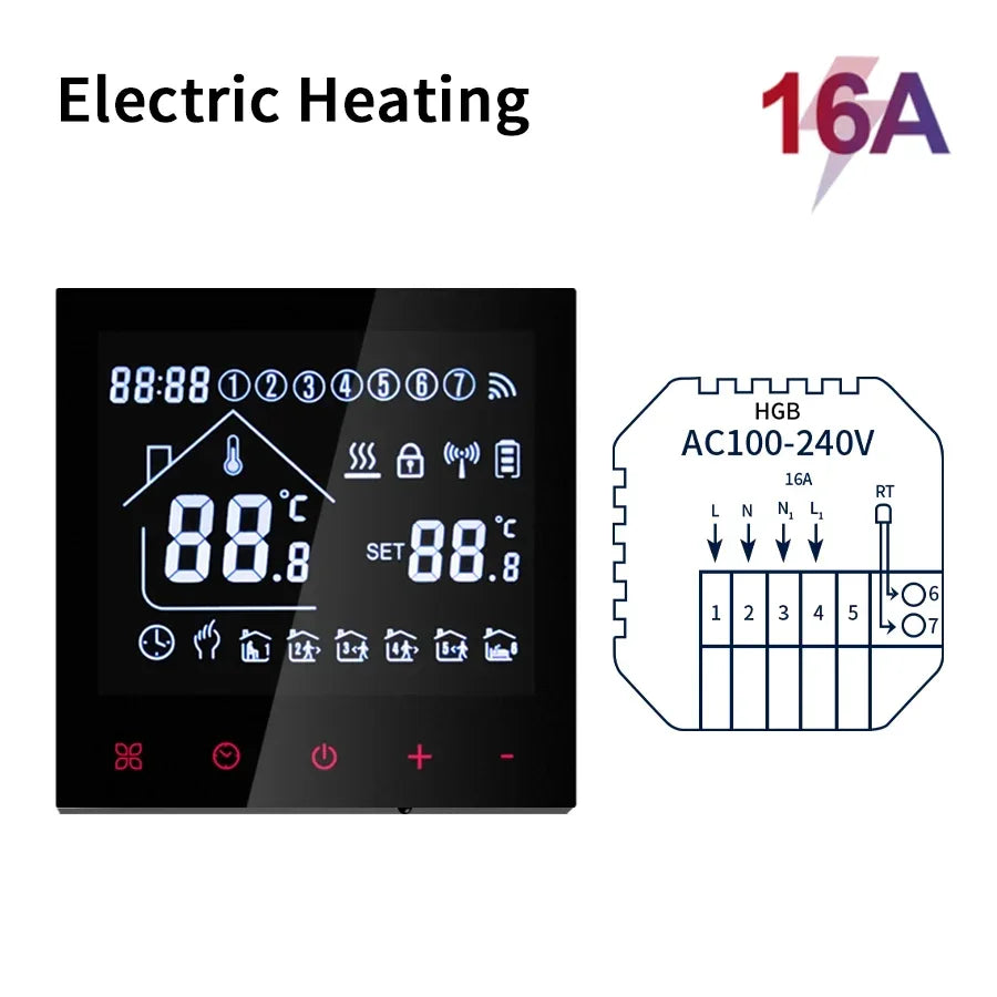 Tidesmit Tuya WiFi smart thermostat with LCD touch screen for Matter compatible gas boiler and floor heating.