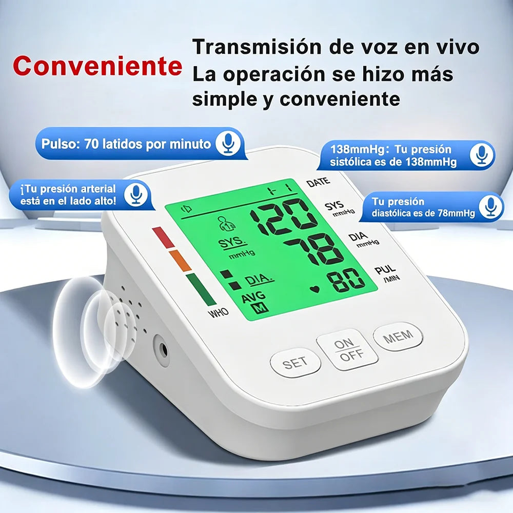 Spanish Upper Arm Automatic Blood Pressure Monitor BP Sphygmomanometer Pressure Meter Tonometer for Measuring Arterial Pressure