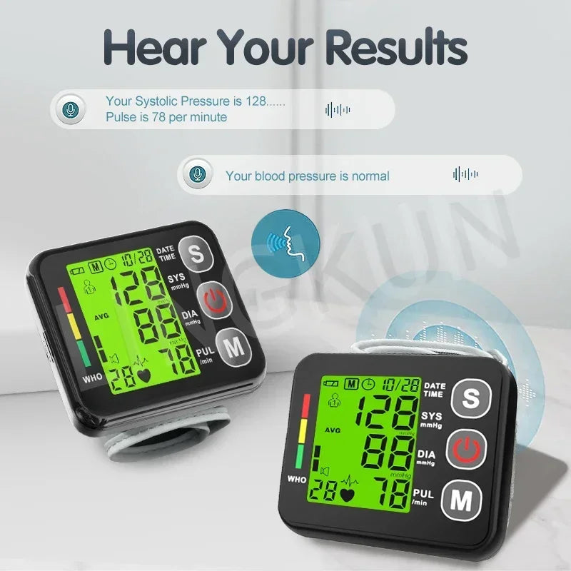 English Voice High Accurate BP Monitors Wrist Blood Pressure Monitor Tonometer Digital Sphygmomanometer Electronic Bp Monitors