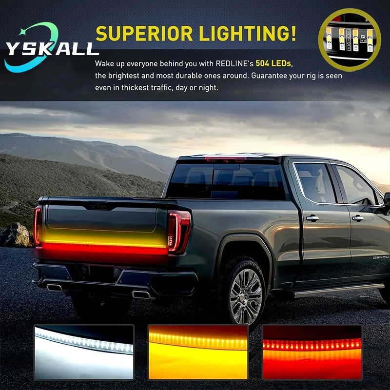 150cm Triple Row LED Tailgate Light Bar - Brake & Turn Signal Kit Red White Yellow Tidesmit