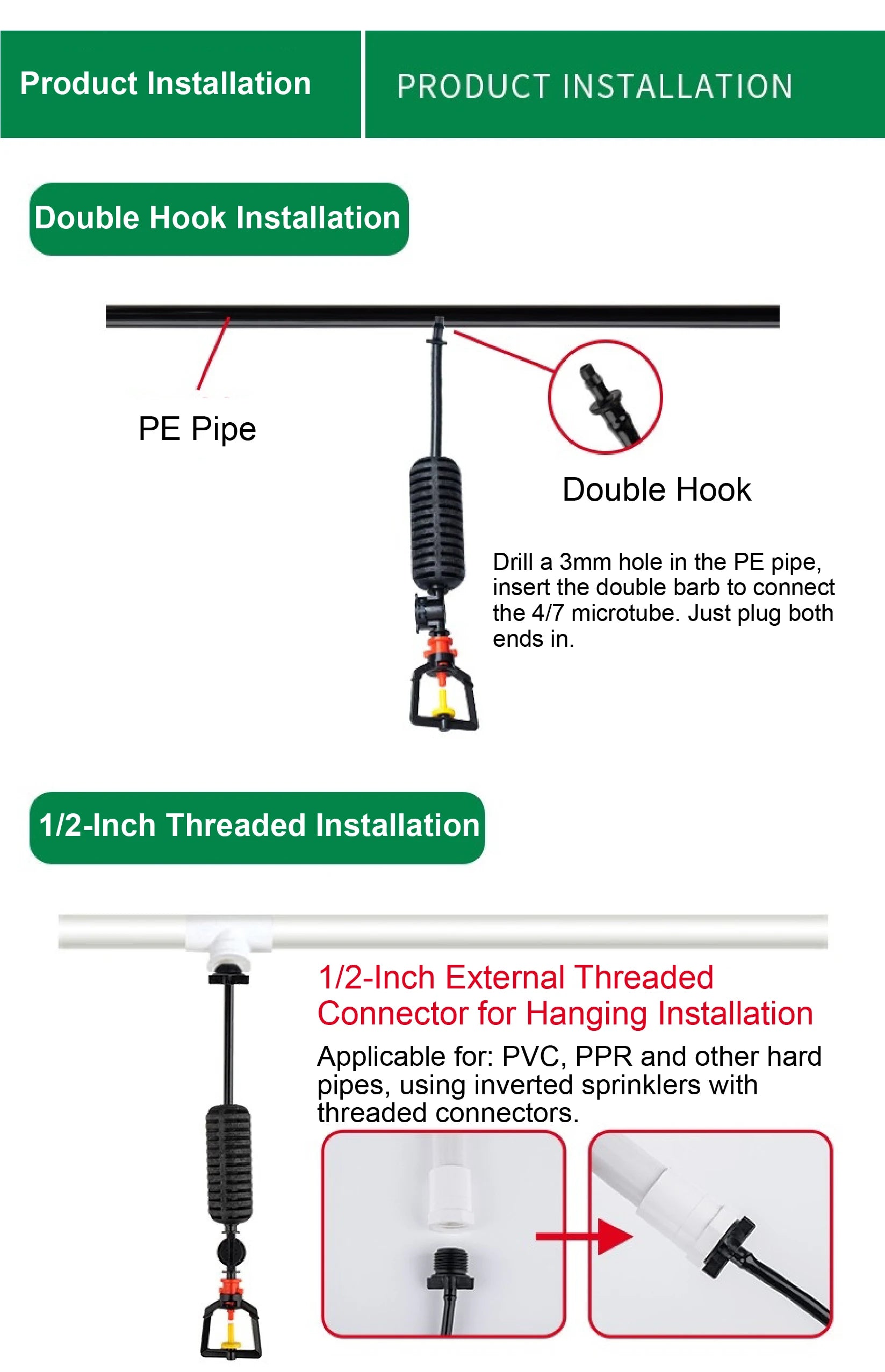 10 Pack Mist Nozzle Kit 360° Rotating Hanging Irrigation Nozzles Greenhouse Cooling Mist Spray Garden Water System Agriculture