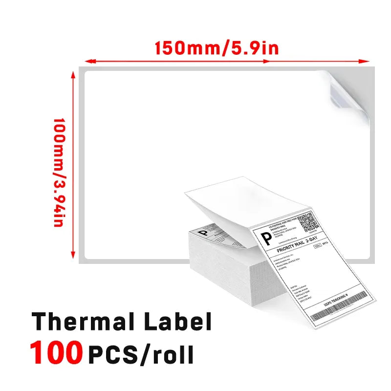 4x6 thermal shipping labels roll, white adhesive barcode stickers, 100-count