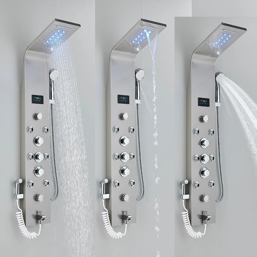 LED Light Shower Faucet Bathroom SPA Massage Jet Shower Column System Waterfall Rain Shower Panel Bidet Sprayer Tap