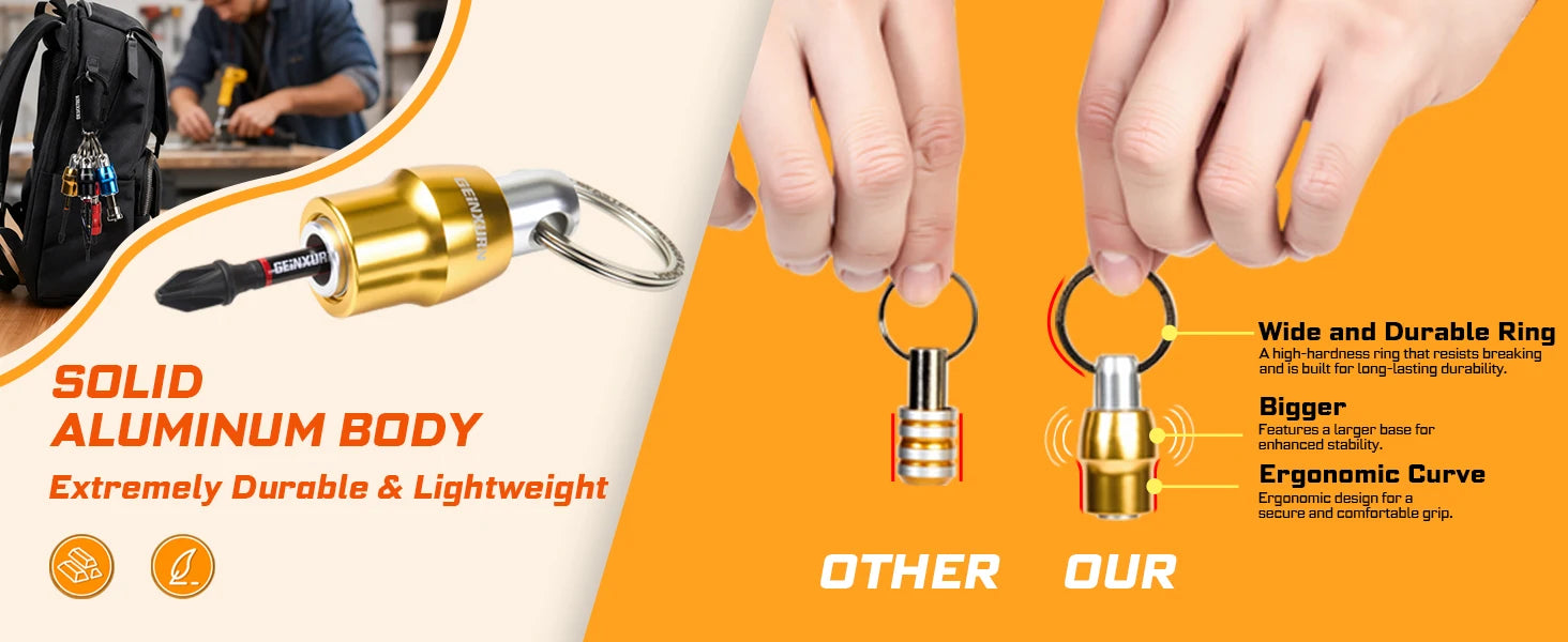 Geinxurn Keychain Bit Holders Set,1/4" Hex Shank Bit Holder, Premium Aluminum Construction,Compact Keyring Design for Easy Carry
