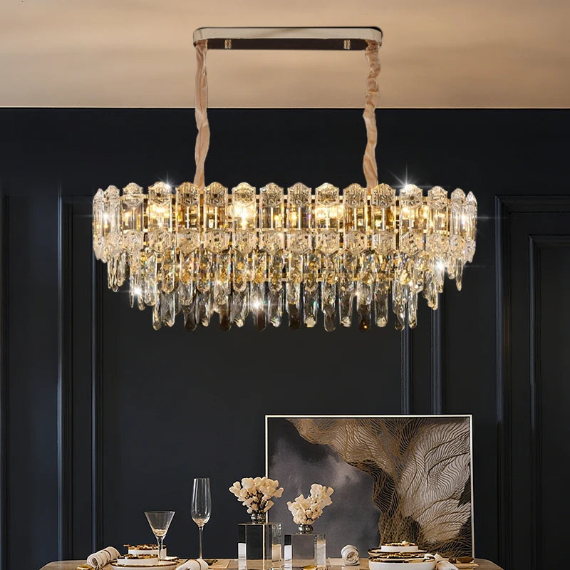 Modern Crystal LED Chandelier for High Ceilings - Adjustable Light Tidesmit