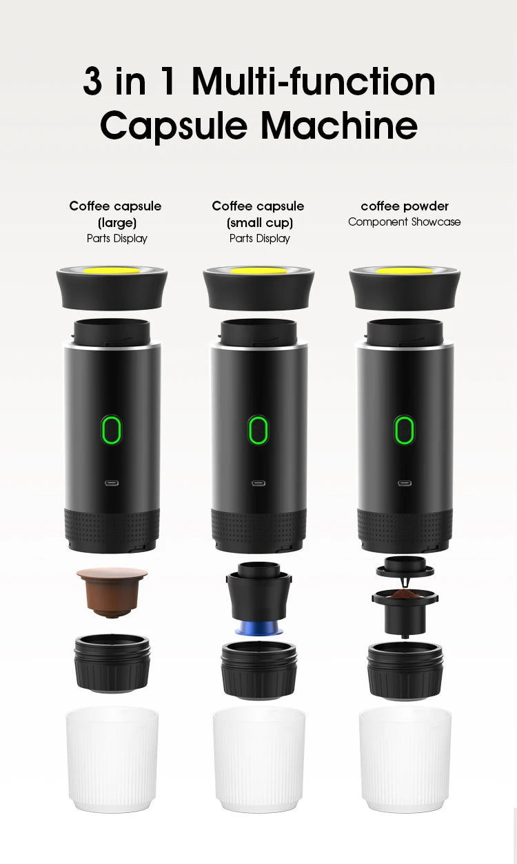 Tidesmit 3-in-1 portable espresso maker for car and camping, showing side profile and detachable water tank design