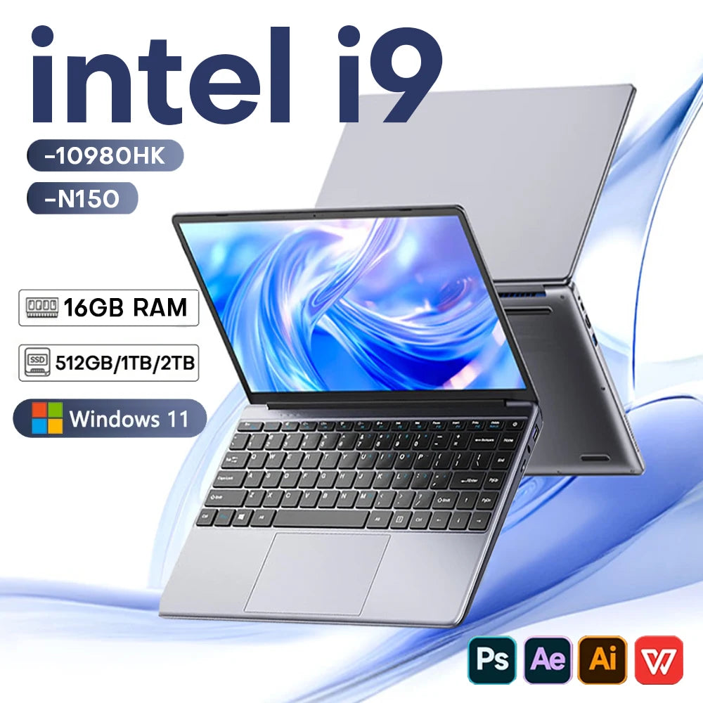 2026 Portable Laptop Computer Intel Core i9 10980HK/N150 Windows 11 Gaming Notebook 16GB RAM 1TB SSD WiFi6 14.1" Office Laptop