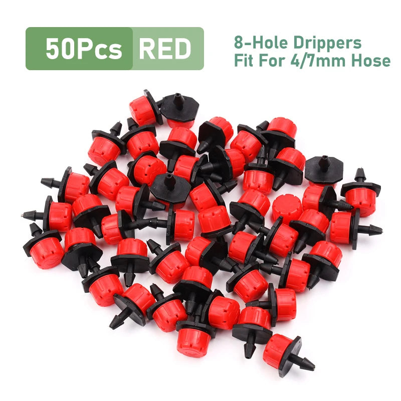 50/100PCS Adjustable Dripper for 4/7mm Garden Irrigation Hose Watering Sprinkler Emitter 0-80L/H for Yard Greenhouse