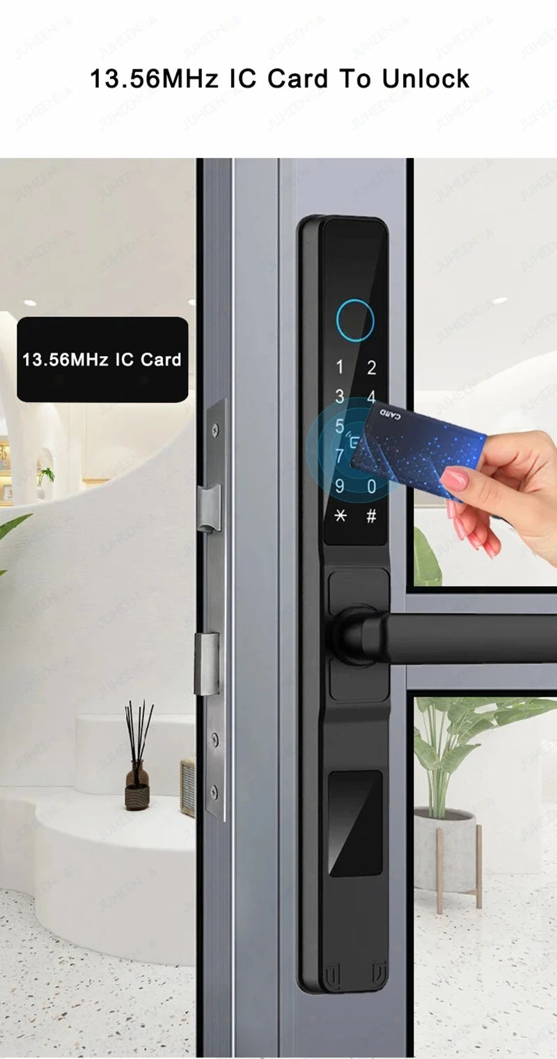 Tuya Wifi App Waterproof Smart Aluminum Door Lock Euro Double Hook Mortise Fingerprint Password Electronic Sliding Door Lock