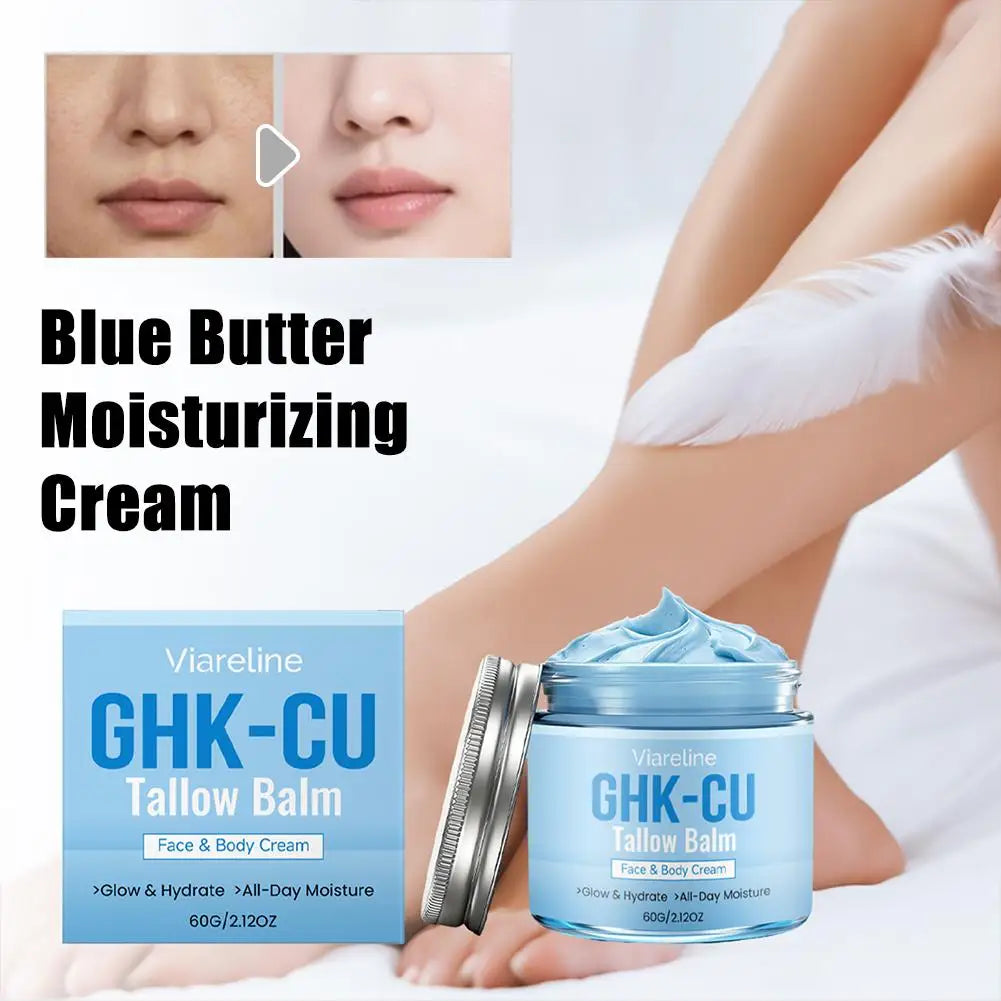 Natural Beef Tallow Blue Balm With GHK CU Copper Peptide And Honey Deep Hydrating Brightening Face And Body Skin Care Cream
