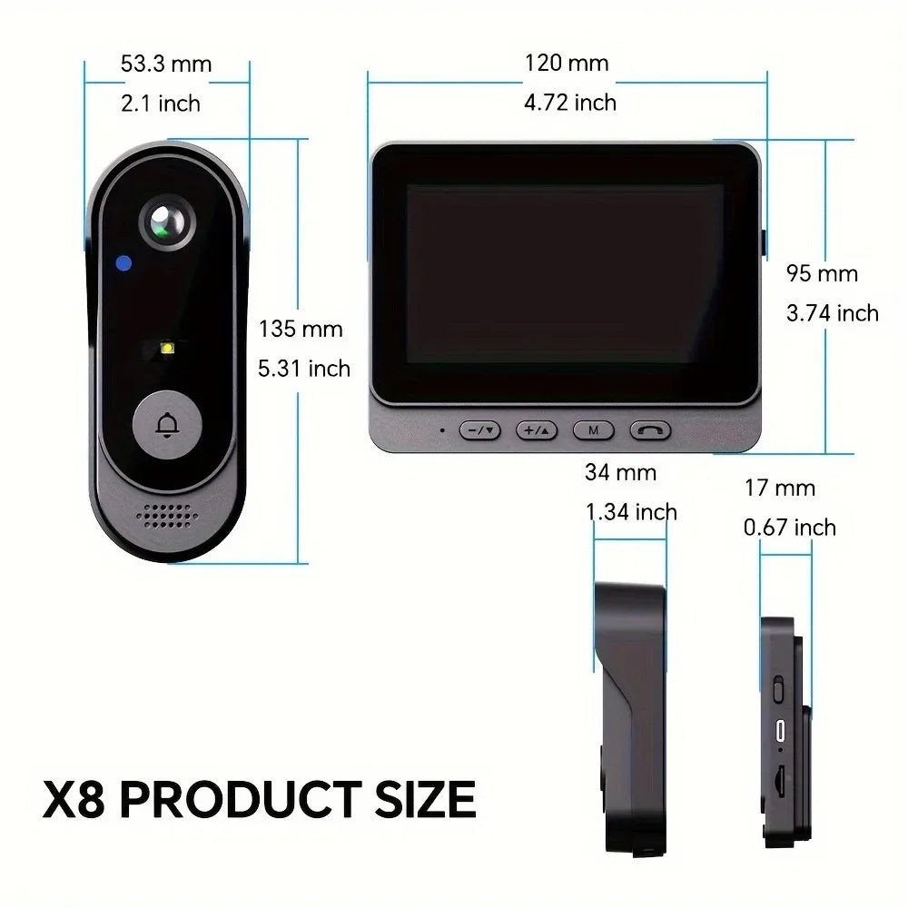 Wireless Wifi Doorbell Camera 1080P Video Intercom Doorbell Waterproof 4.3in IPS Screen Home Security Door Bell IR Night Vision