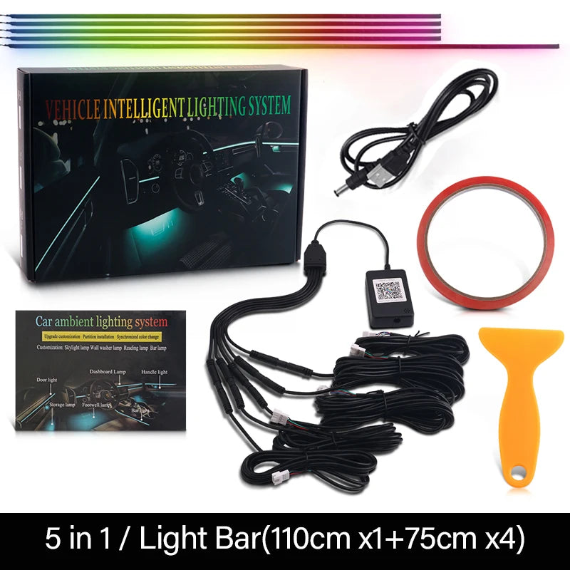RGB LED Interior Car Strip Lights with App Control and Sync 5 in 1 USB Tidesmit
