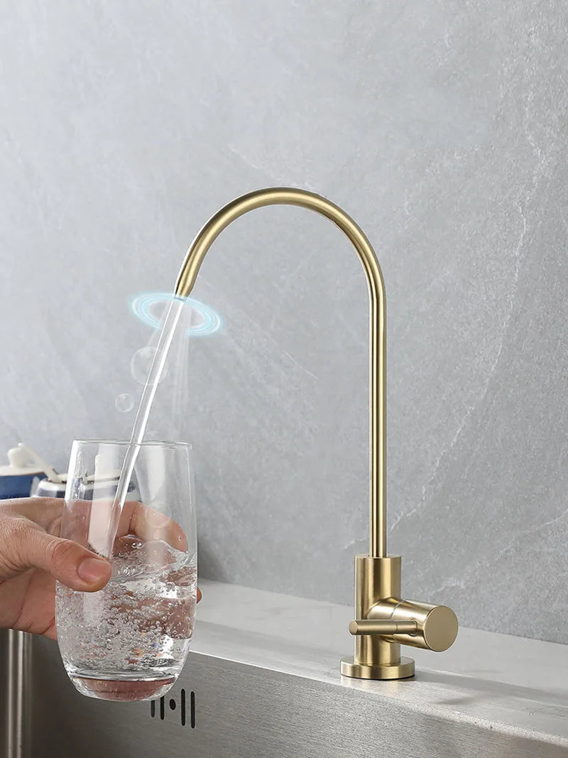 304 Stainless Steel Brushed Gold Kitchen Faucet 1/4" Water Purifier Faucet Direct Drinking Faucet Anti-Osmosis Purifier Tap