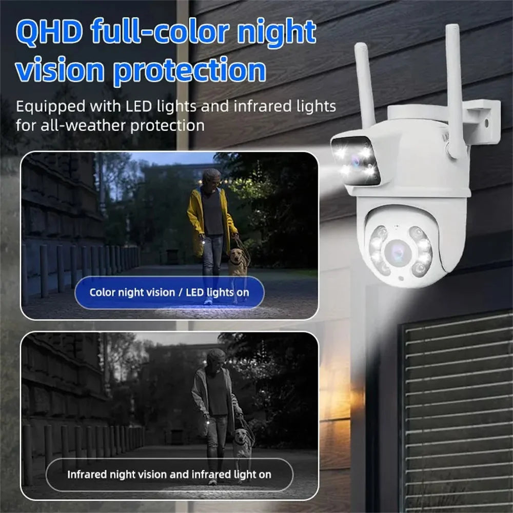 8MP 4K Dual Lens with Dual Screen Wifi Camera PTZ Wireless Outdoor Surveillance Camera Ai Human Detect Auto Tracking V380 App
