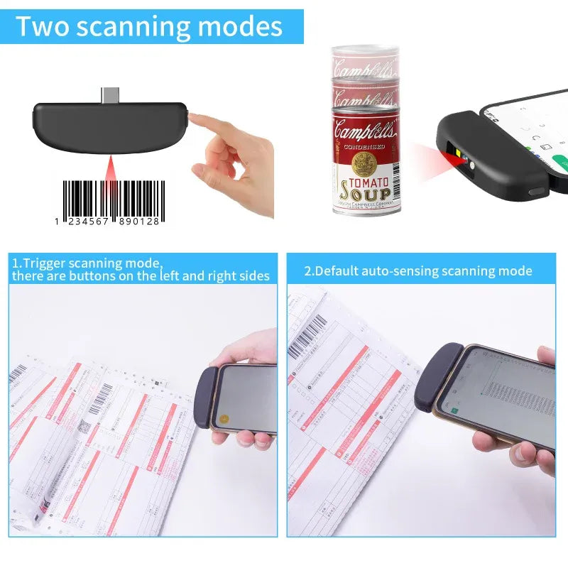 Black handheld 2D barcode scanner with cradle for trigger and auto-sensing scanning