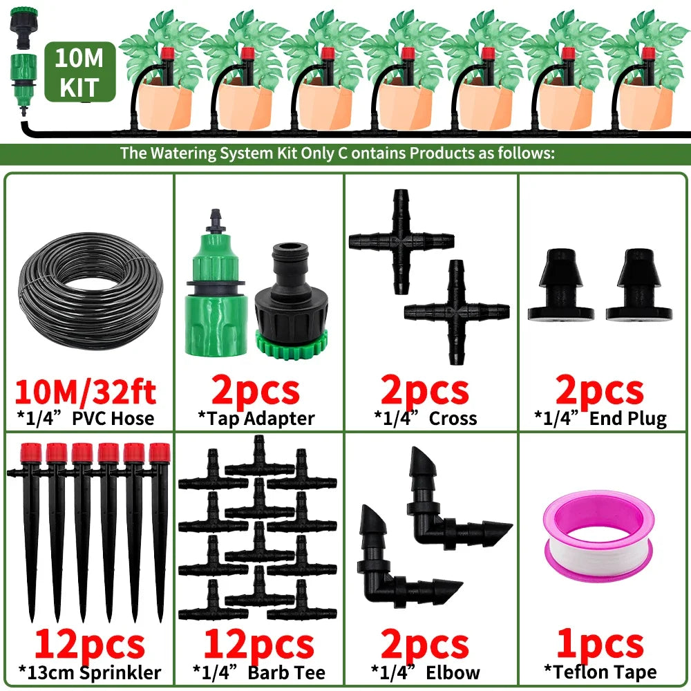 Garden Drip Irrigation Automatic Watering System Kit 1/4'' 13CM Sprinkler for Bonsai Pot Plant Flower Vegetable Greenhouse