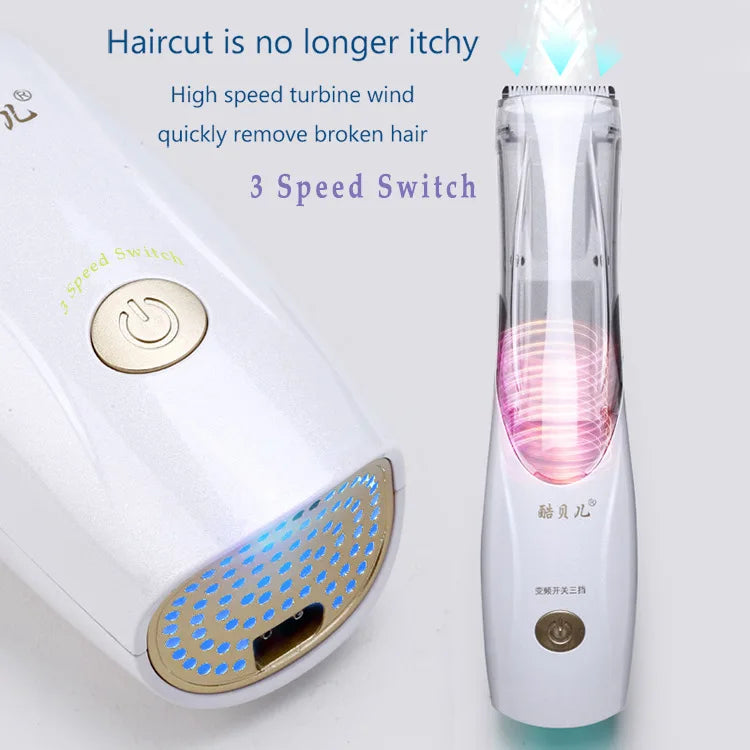 Portable rechargeable pet hair vacuum clipper with 3 speed settings for painless dog and cat grooming.
