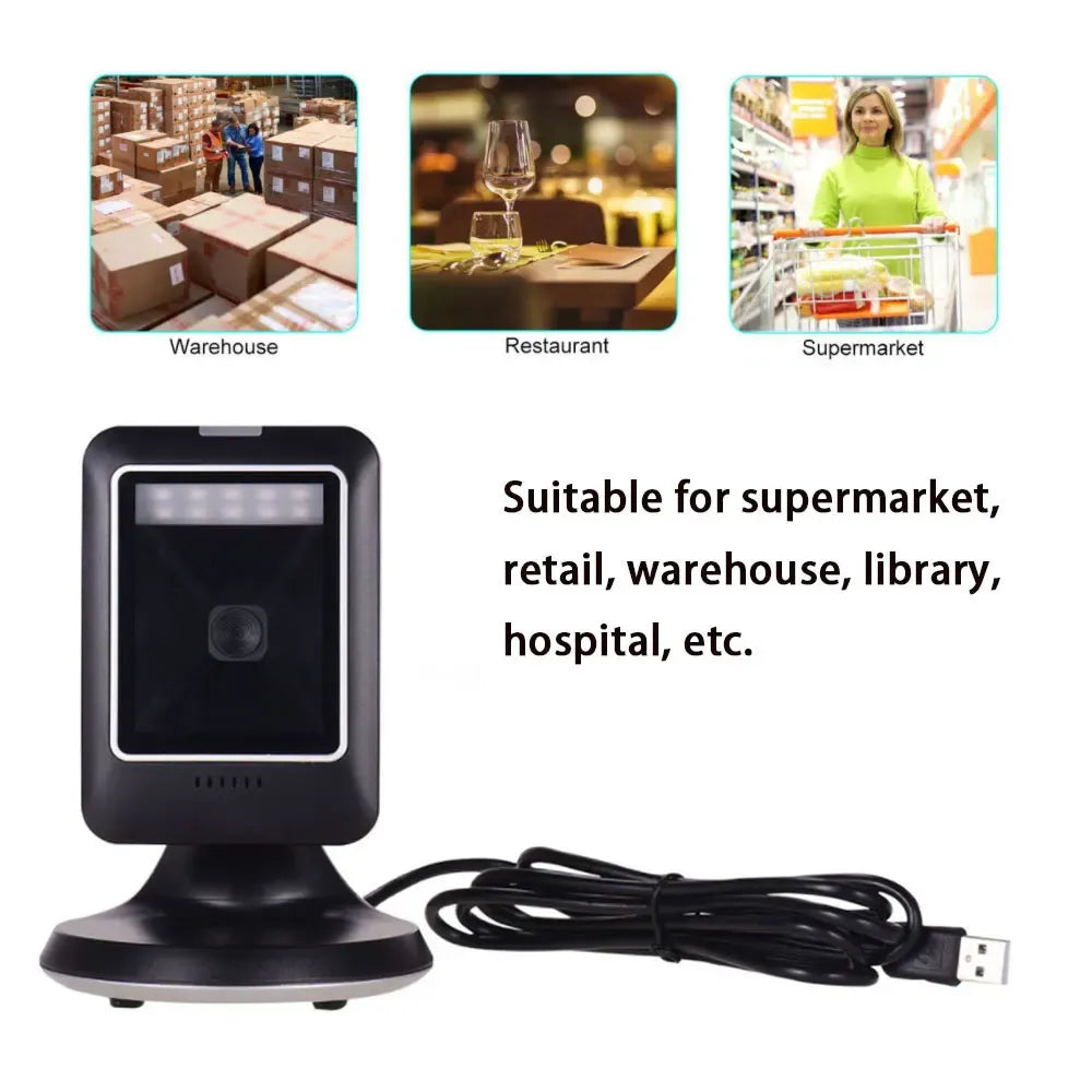 Barcode Scanner 2D All-Round Desktop Automatic Sensing Data Matrix Reader Supermarket USB Barcode Reader 1D 2D QR Code