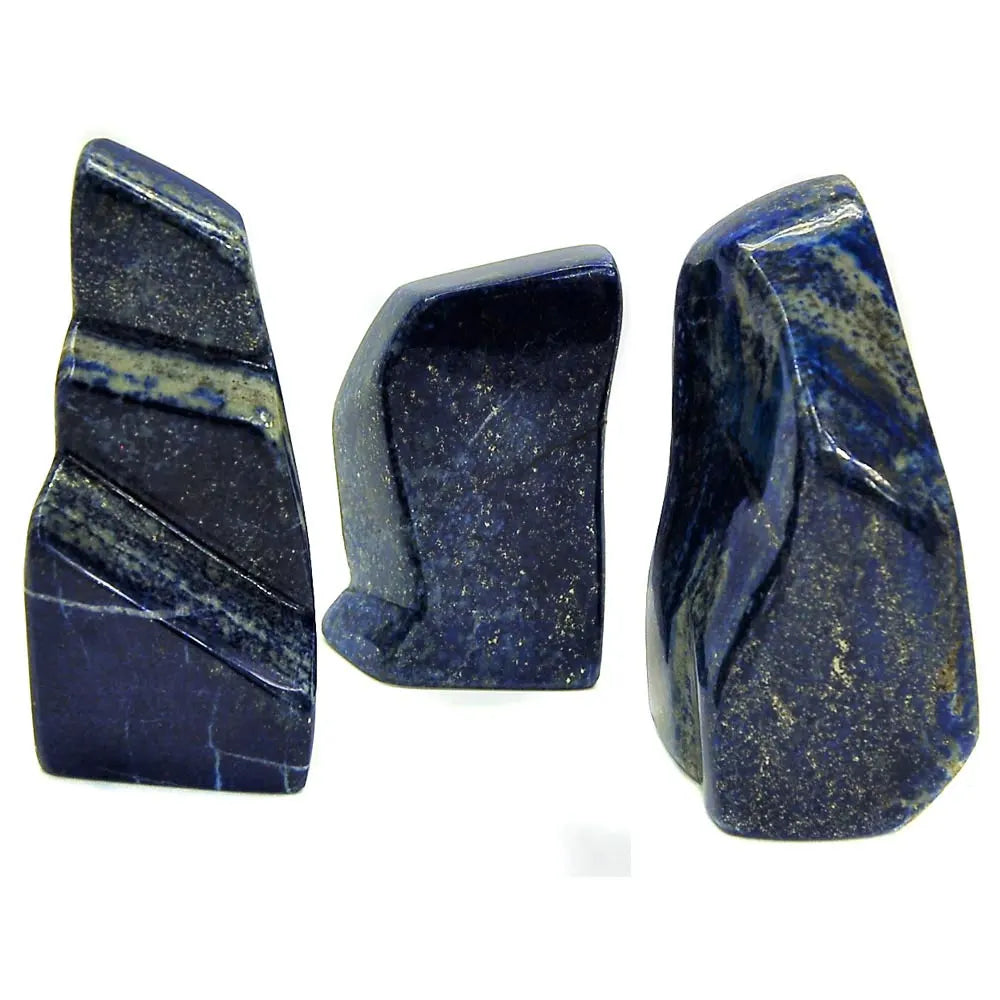 Polished dark blue lapis lazuli tumbles with light golden speckles, set of three
