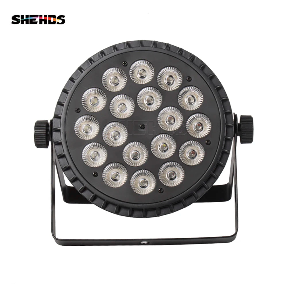 Single black LED flat par stage light with round lens array and side handle knobs