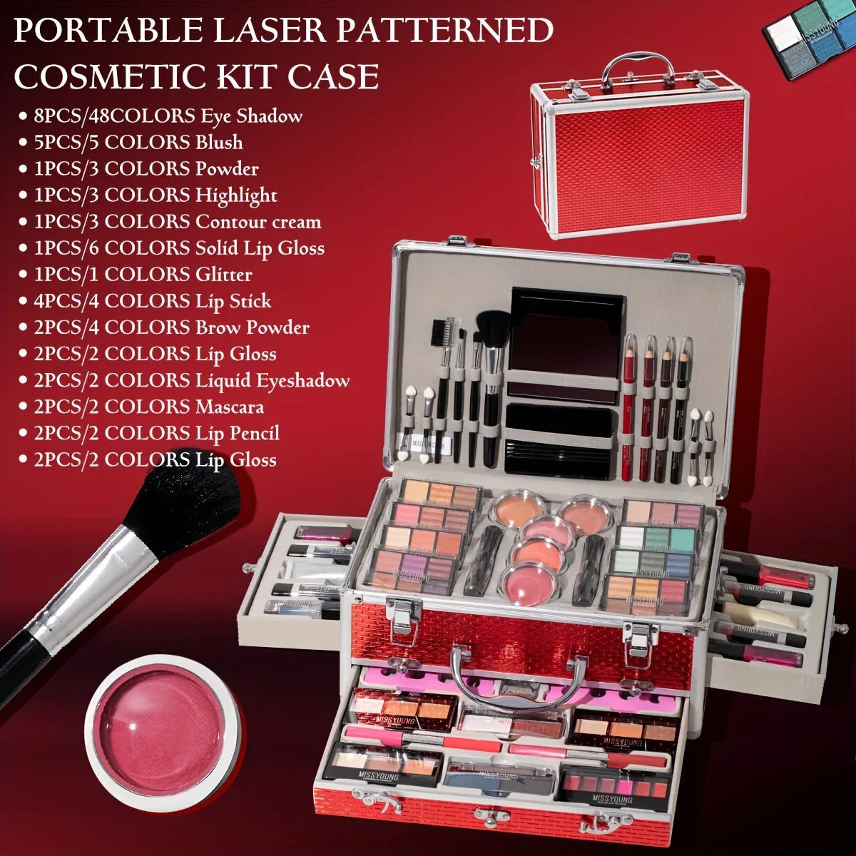 Professional Makeup Kit: Salon-Quality Red Cosmetic Set with Brushes Professional Makeup Kits Tidesmit
