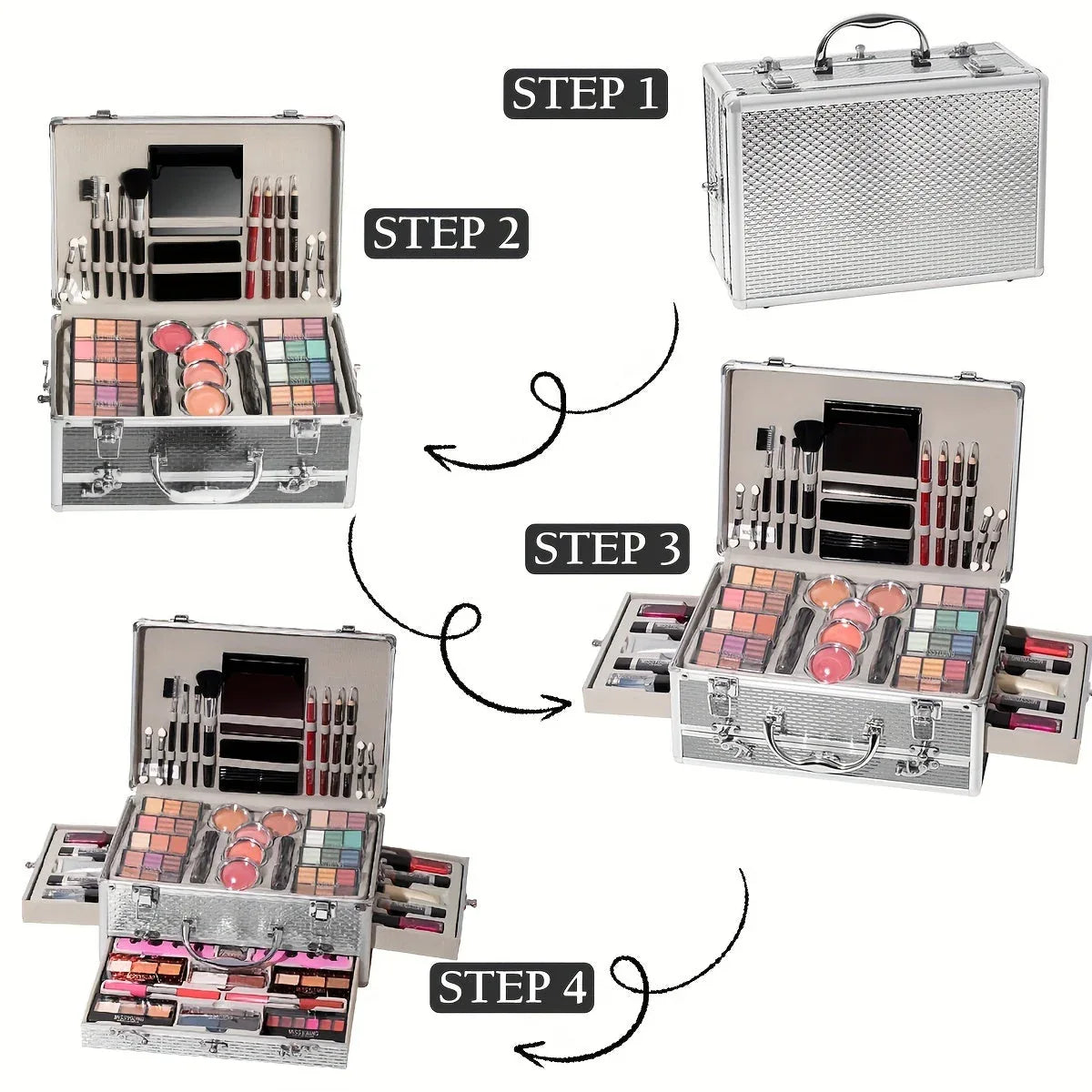 Professional Makeup Kit 106pc Set - Silvery Salon-Quality Cosmetics Professional Makeup Kits Tidesmit