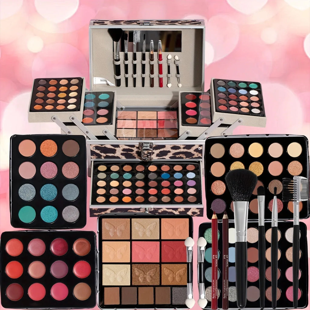 Professional Makeup Kit: 127-Piece Set in Silvery Travel Case Professional Makeup Kits Tidesmit