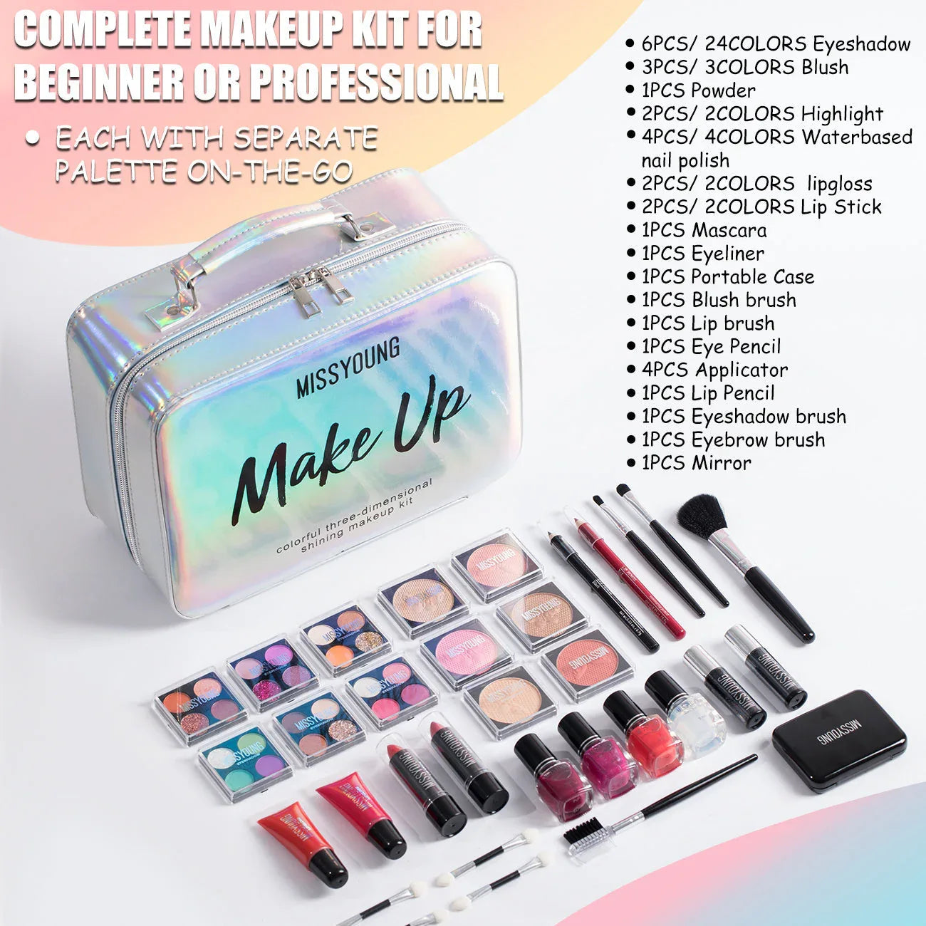 Professional Makeup Kit - All-in-One Slivery Travel Case Professional Makeup Kits Tidesmit