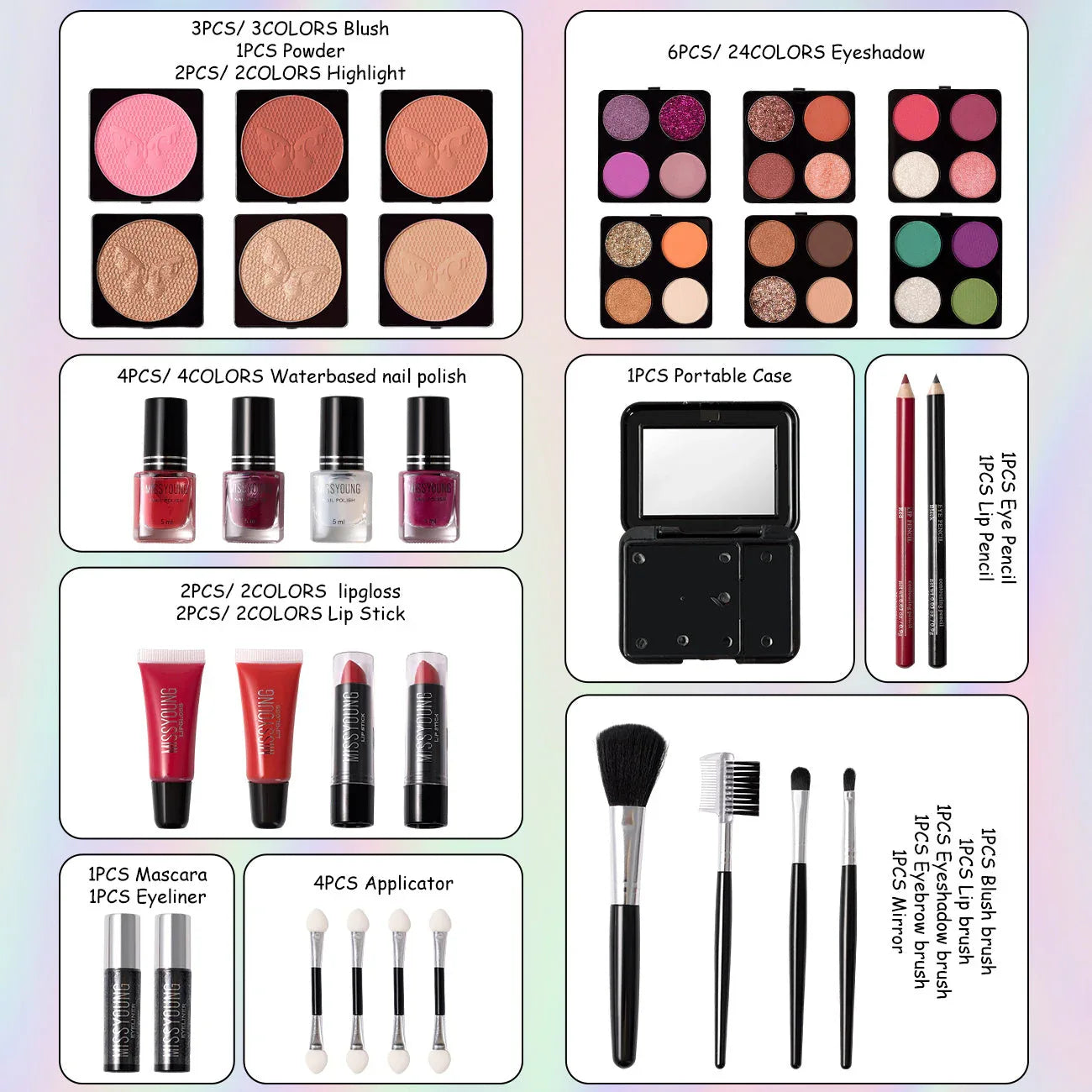 Professional Makeup Kit - All-in-One Slivery Travel Case Professional Makeup Kits Tidesmit