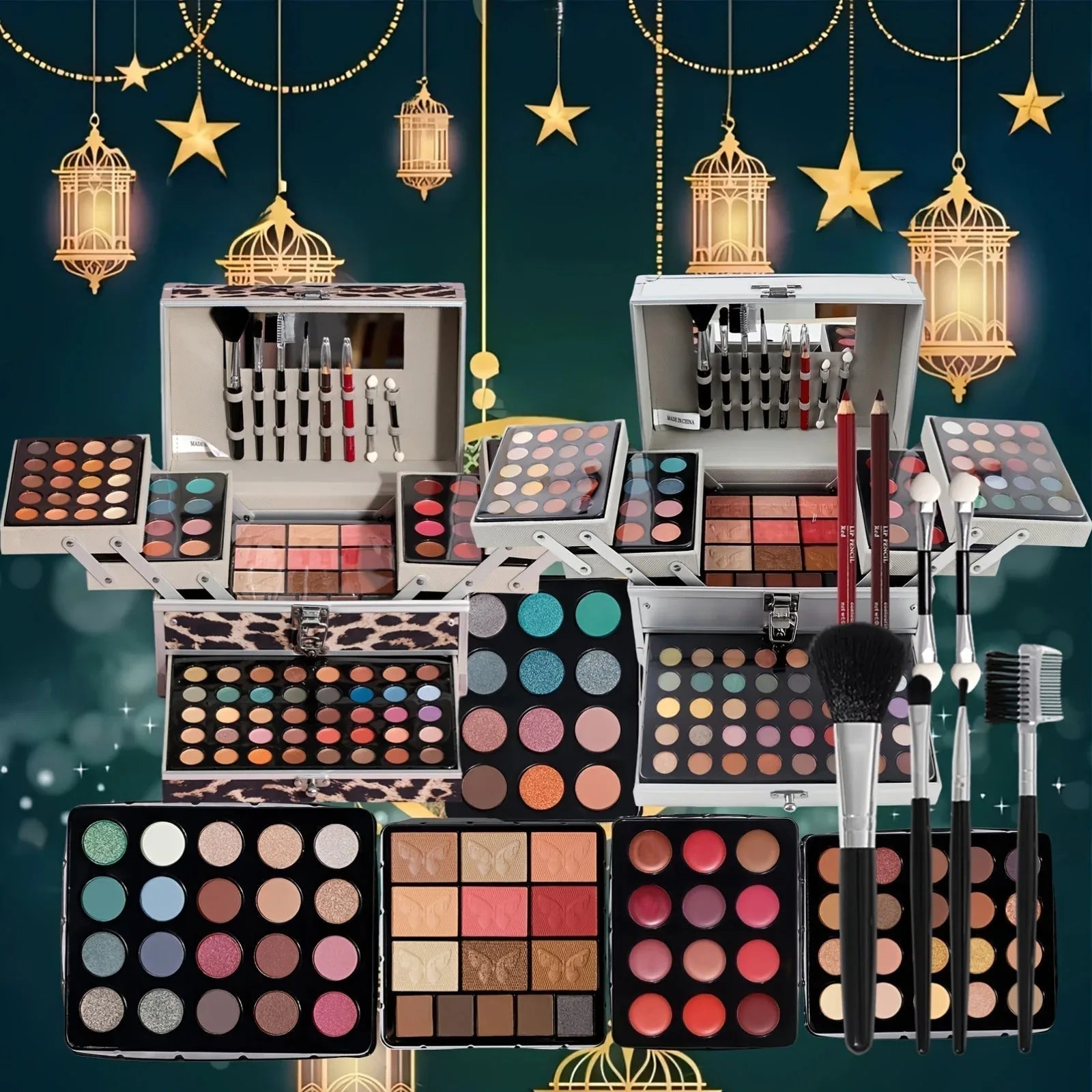 Professional Makeup Kit: 127-Piece Set in Silvery Travel Case Professional Makeup Kits Tidesmit