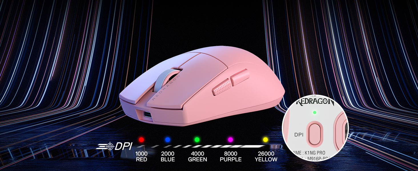 Redragon M916 PRO 3-Mode Wireless Gaming Mouse, 49G Ultra-Light 26K DPI Gamer Mouse