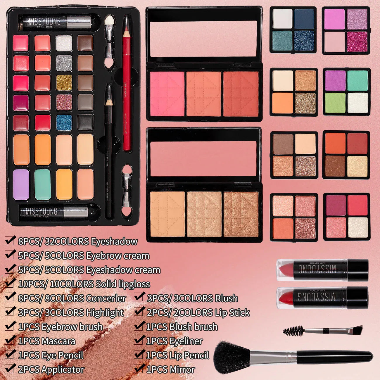 Professional Makeup Kit by Tidesmit - Travel-Ready Salon Quality Set Professional Makeup Kits Tidesmit