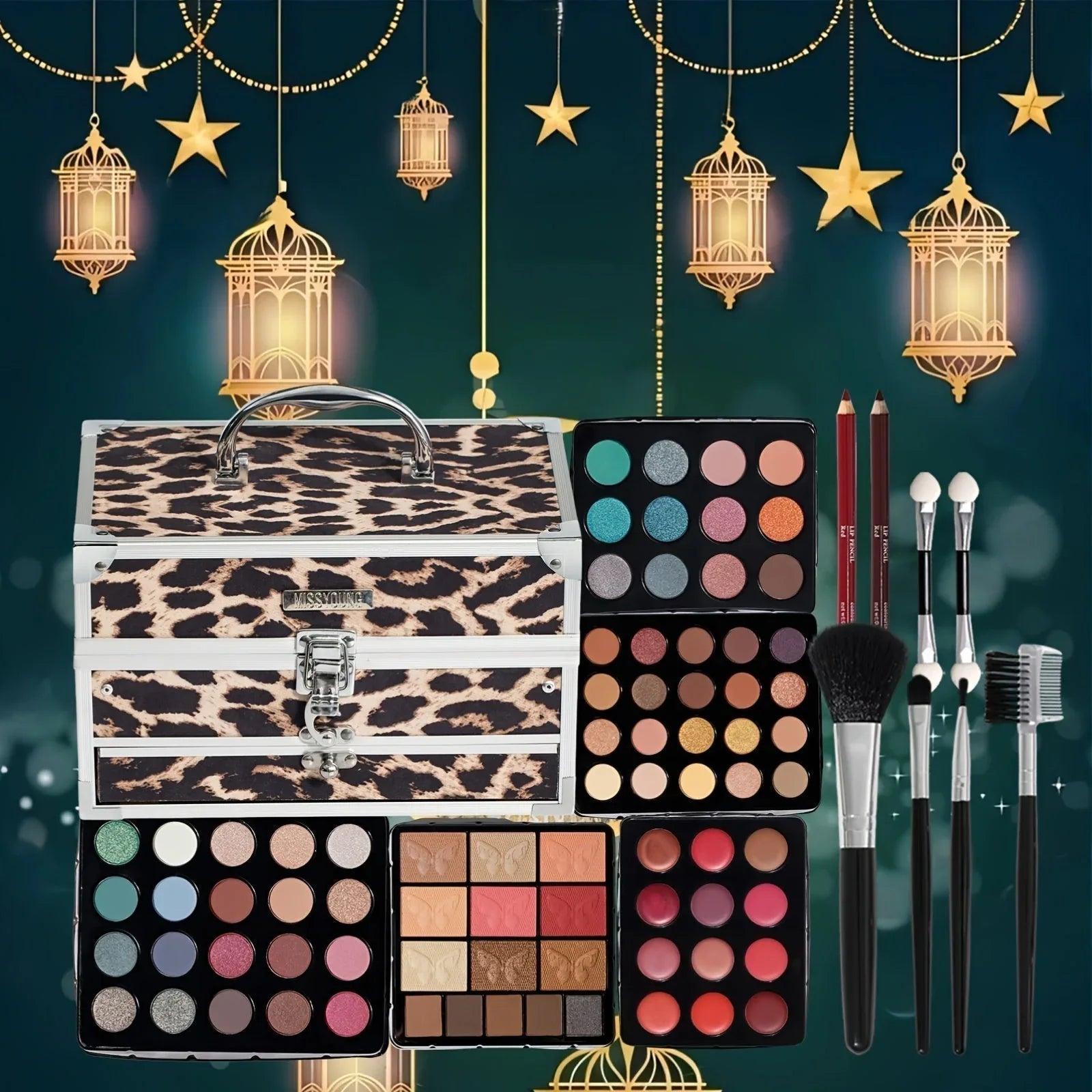 Professional Makeup Kit: 127-Piece Set in Silvery Travel Case Professional Makeup Kits Tidesmit