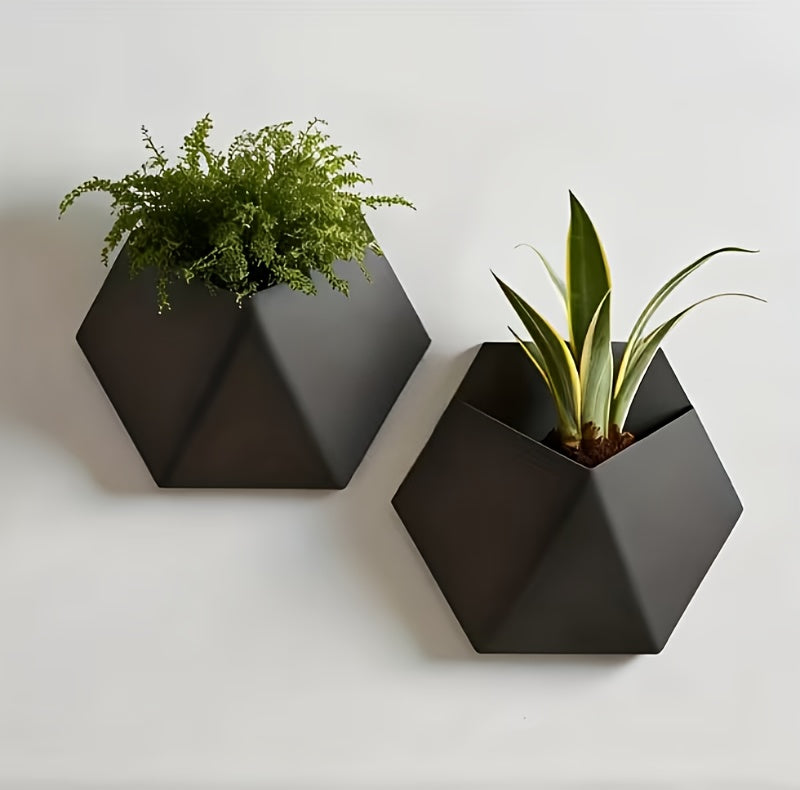 Black Hexagonal Wall Flower Pot With Mounting Holes Unique Design Home Garden Decor Wall Decoration Plant Pot Gardening Gift