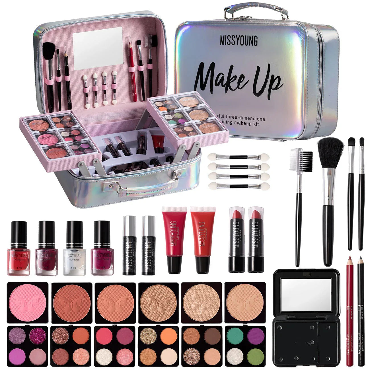 Professional Makeup Kit - All-in-One Slivery Travel Case Professional Makeup Kits Tidesmit