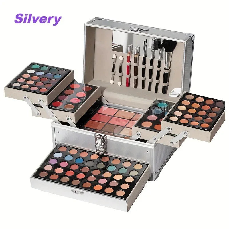 Professional Makeup Kit: 127-Piece Set in Silvery Travel Case Professional Makeup Kits Silvery Tidesmit