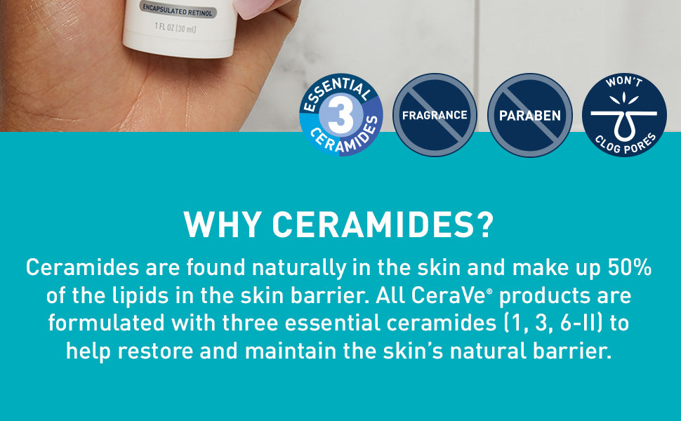 CeraVe Retinol Serum Niacinamide Licorice Root, Skin Smoothing Tone Care, Barrier Repair, Non-Comedogenic For Blemish Prone Skin