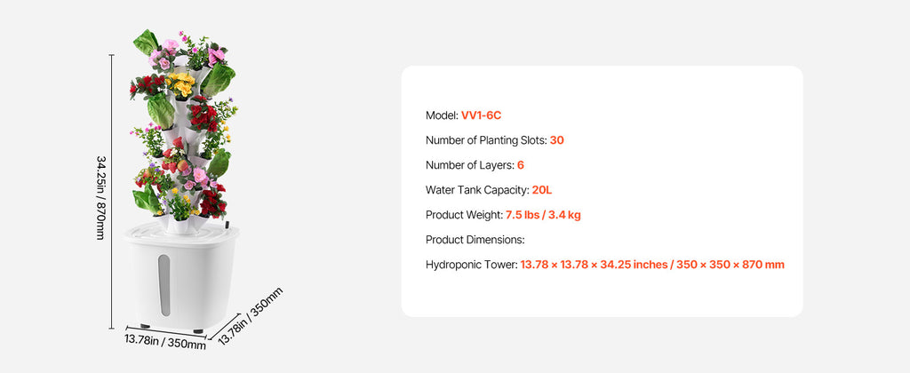 SucceBuy Hydroponic Growing System 30/50Pods Vertical 6/10 Tiers Hydroponic Tower Hydronic Garden with Water Pump