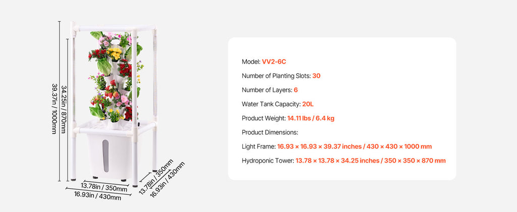 SucceBuy Hydroponic Growing System 30/50Pods Vertical 6/10 Tiers Hydroponic Tower Hydronic Garden with Water Pump